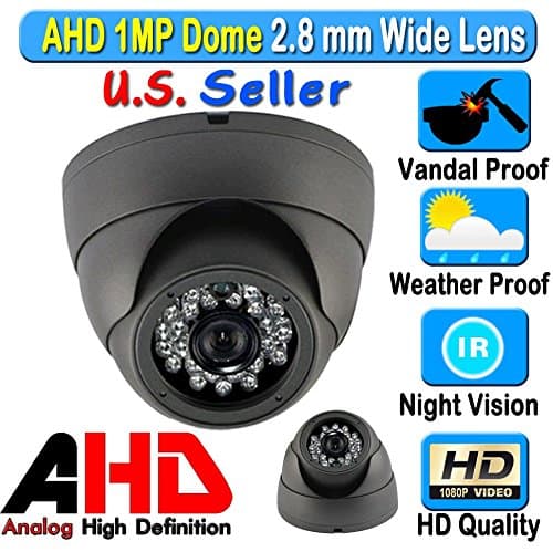 LEXA AHD 1MP 720P Dome 1/4" Sensor 2.8mm Wide Angle Lens Vandal Weather Water Proof Night Vision BNC Connection Outdoor CCTV Black Camera High Definition HD Model:LEXA AG4222