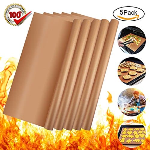 XCOOK Copper BBQ Grill Mat 5 Pack Non-stick Reusable Heat Resistant Easy to Clean Barbecue Cooking Baking Mats