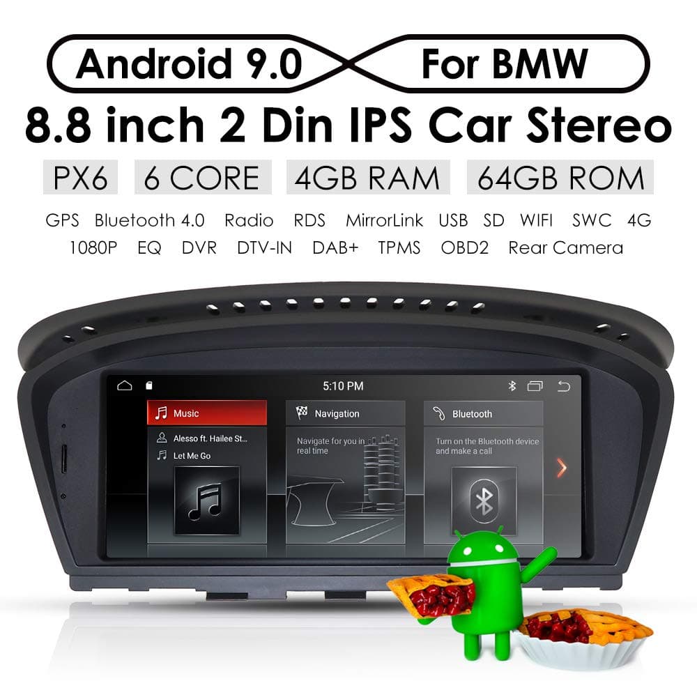 Ossuret Double Din Car Stereo Android 9.0 Car GPS Navi Fit for BMW 5 Series E60 E61 BMW 6 Series E63 E64 BMW 3 Series E90 E91 E92 with Mirror-Link Bluetooth Steering Wheel Control