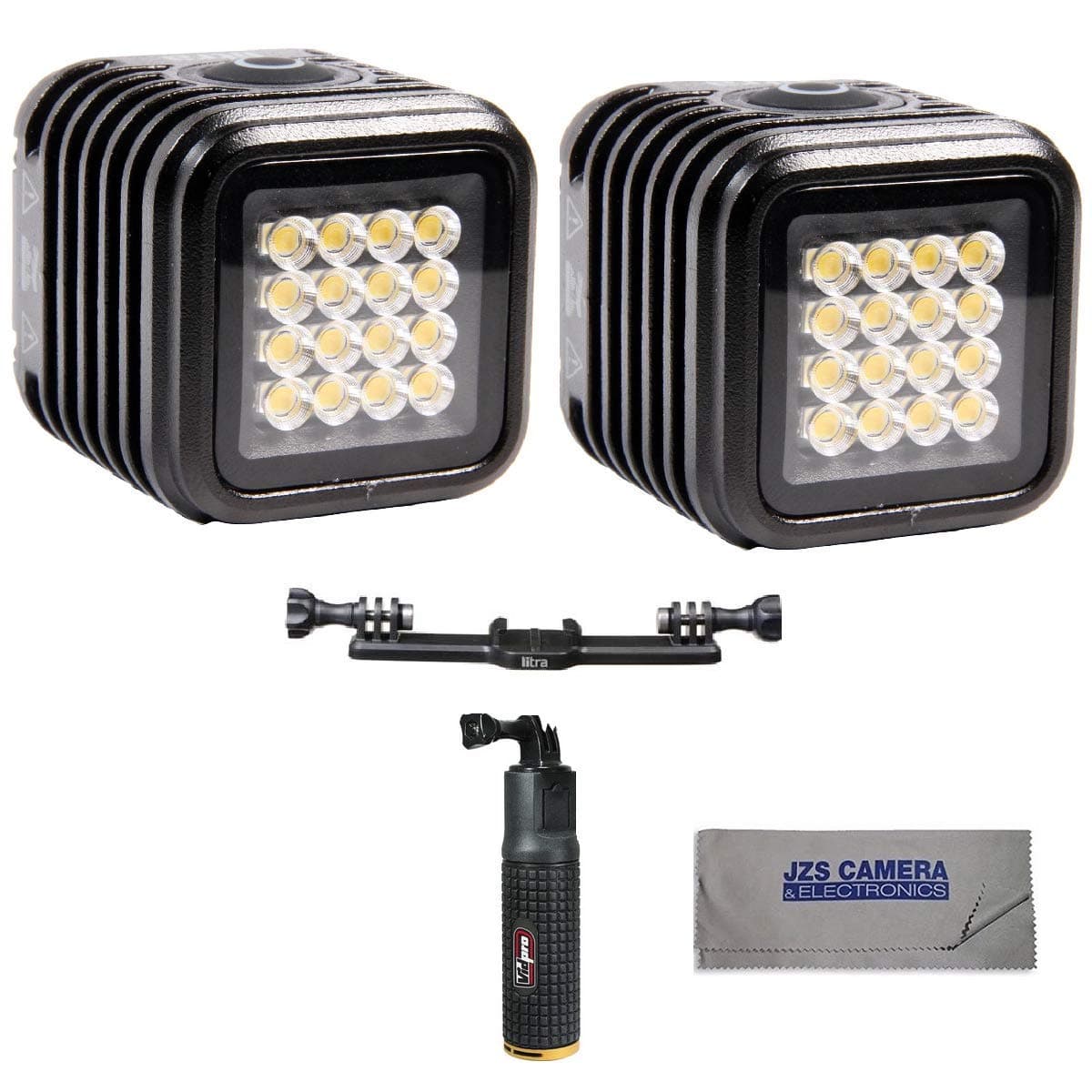 Litra Torch 2.0 Professional Waterproof Compact 16-LED Dimmable Light for Photo, Video, GoPro, Smartphones [2-Pack] + Vidpro Battery Hand Grip + Litra Triple Mount Kit