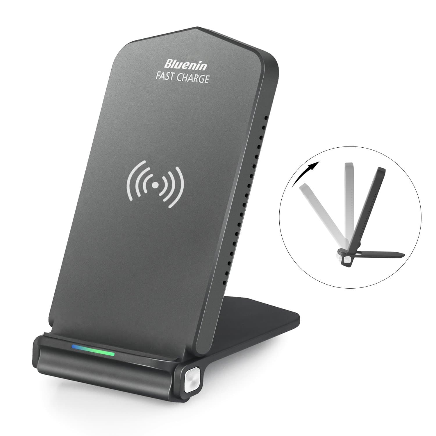 iPhone X Wireless Charger, Bluenin Foldable Fast Wireless Charging Pad Stand for Samsung Galaxy Note 8 S8 S8 Plus S7 Edge S6 Edge Plus Note 5, Standard Charge for iPhone X iPhone 8/8 Plus (Black)