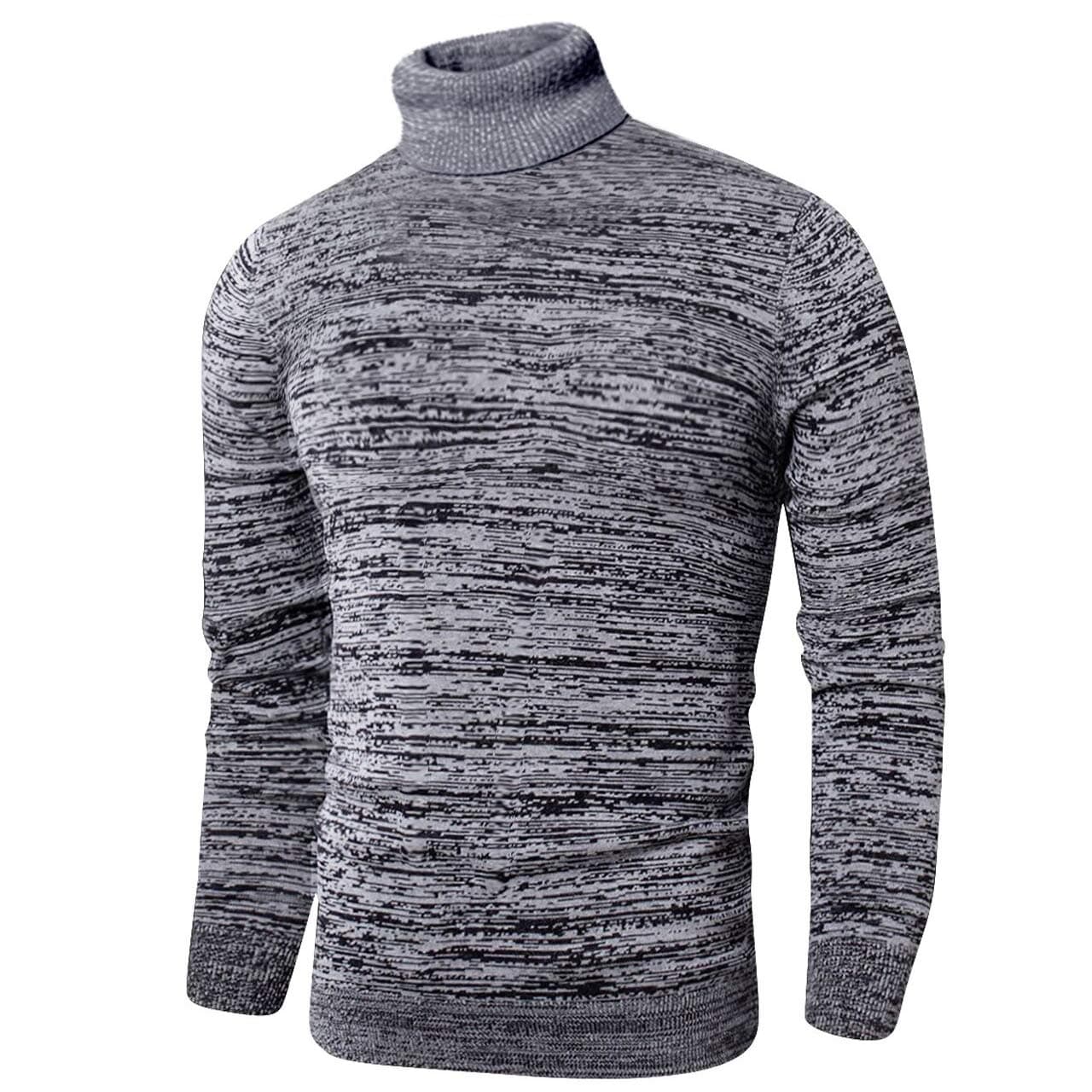 Mens Slim Kintted Long Sleeve Turtleneck Pinstriped Pullover Sweaters