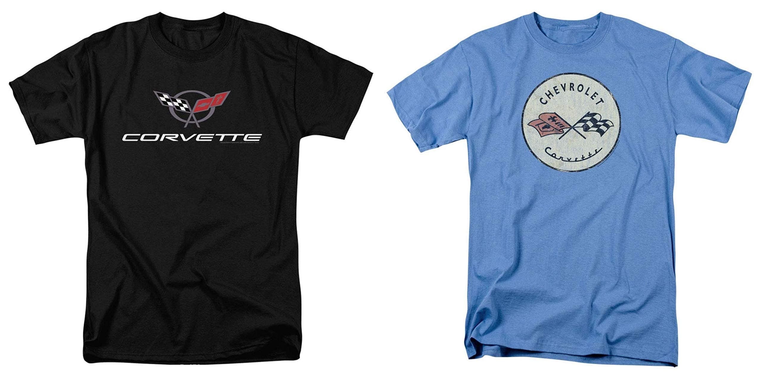 Trevco 2 Pack Combo Corvette Vette Modern & Original Logo Men's Adult T-Shirts Black & Blue
