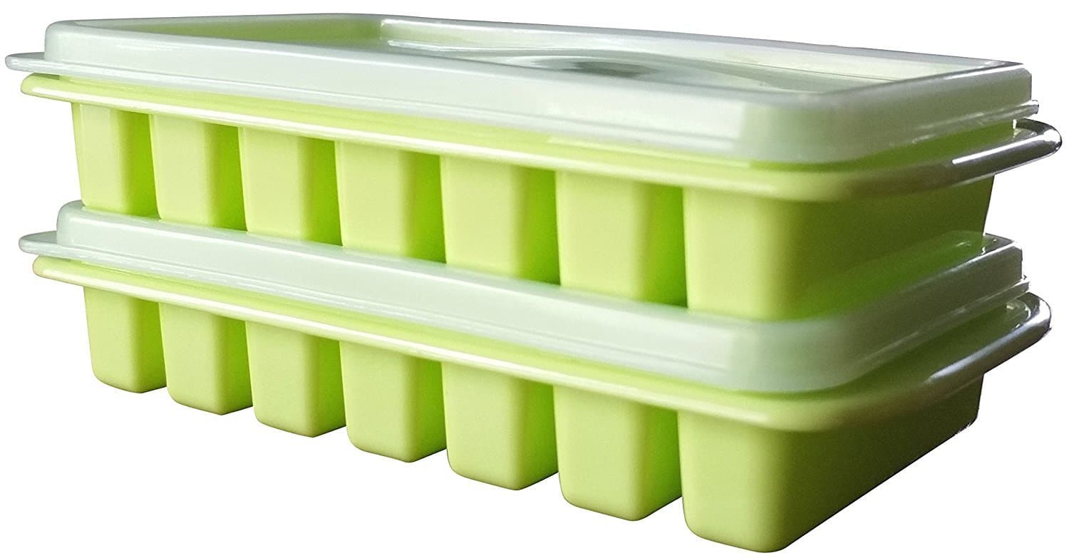 Polar Vortex Mini Ice Cube Trays + Lids - 2 Pack - Fits Water Bottles, Dorm Fridge, RV Freezers - Cover Prevents Spills & Odors - Stackable (Green)