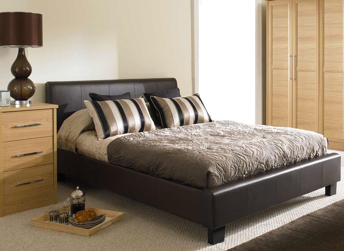 BROWN FAUX 4ft 6 LEATHER MODERN DOUBLE SIZE BED FRAME