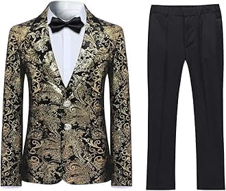 Boyland Boys Jacquard Suit Slim Fit Tuxedo Suits Jacquard Notch Lapel Tux Jacket Pants Party Formal Wear