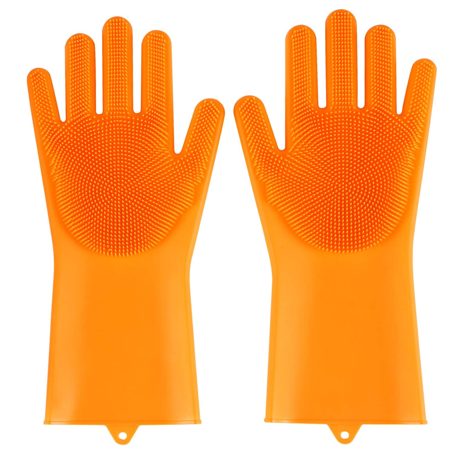 2 Pairs,Multi-function Magic Silicone Gloves, Silicone Brush, For Kitchen Cleaning, Dishwashing, Cleaning Fruits And Vegetables, Bathroom, Pet Hair, Non-slip High Temperature Resistance(Orange)
