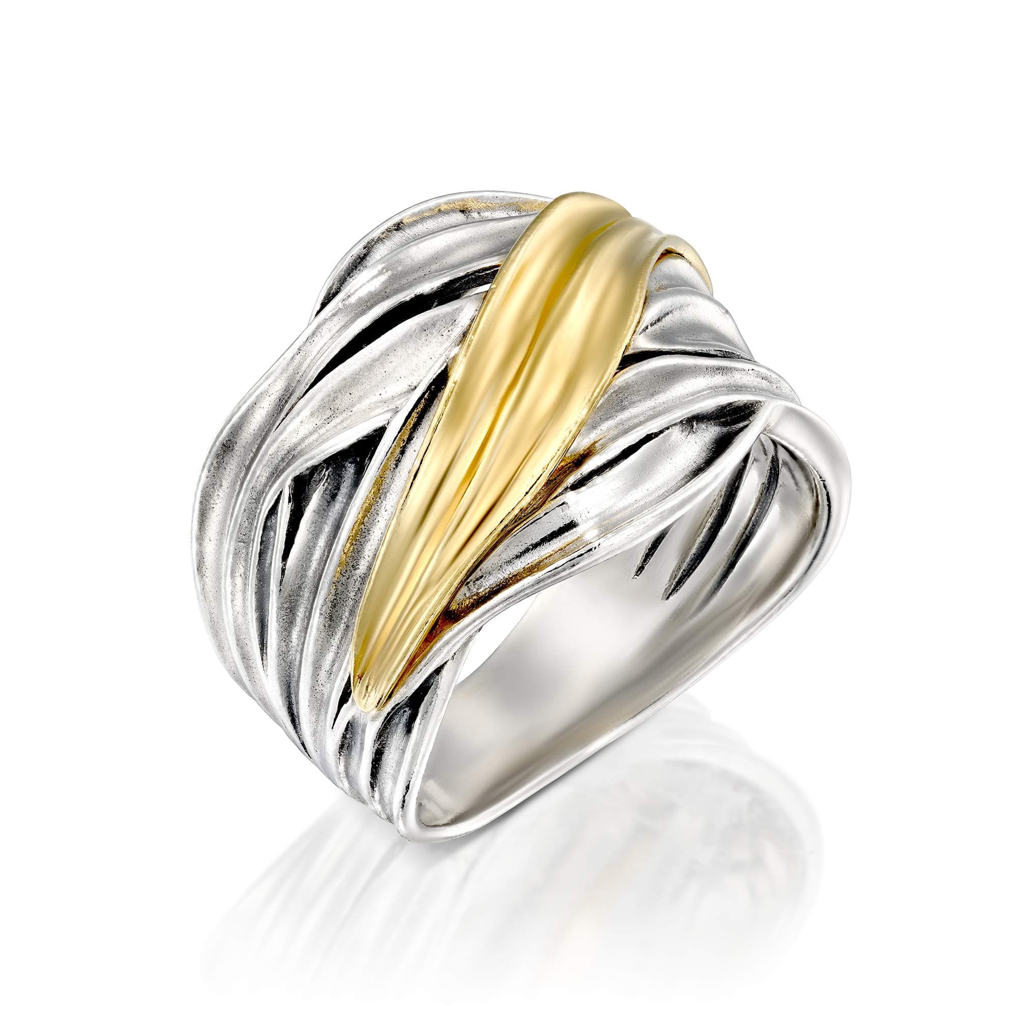 Paz Creations 925 Sterling Silver Highway Statement Ring | Plain Silver Or 14k Plated Two-Tone | Graduated Design Polished Finish | Bohemian Jewelry For Women