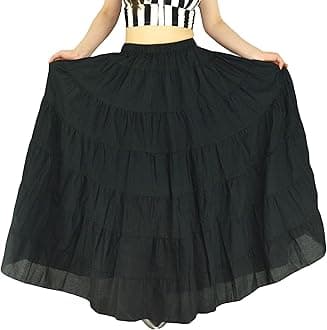 YSJERA Women's Cotton 5 Tiered A Line Pleated Maxi Skirt Long Boho Gypsy Dance Skirts