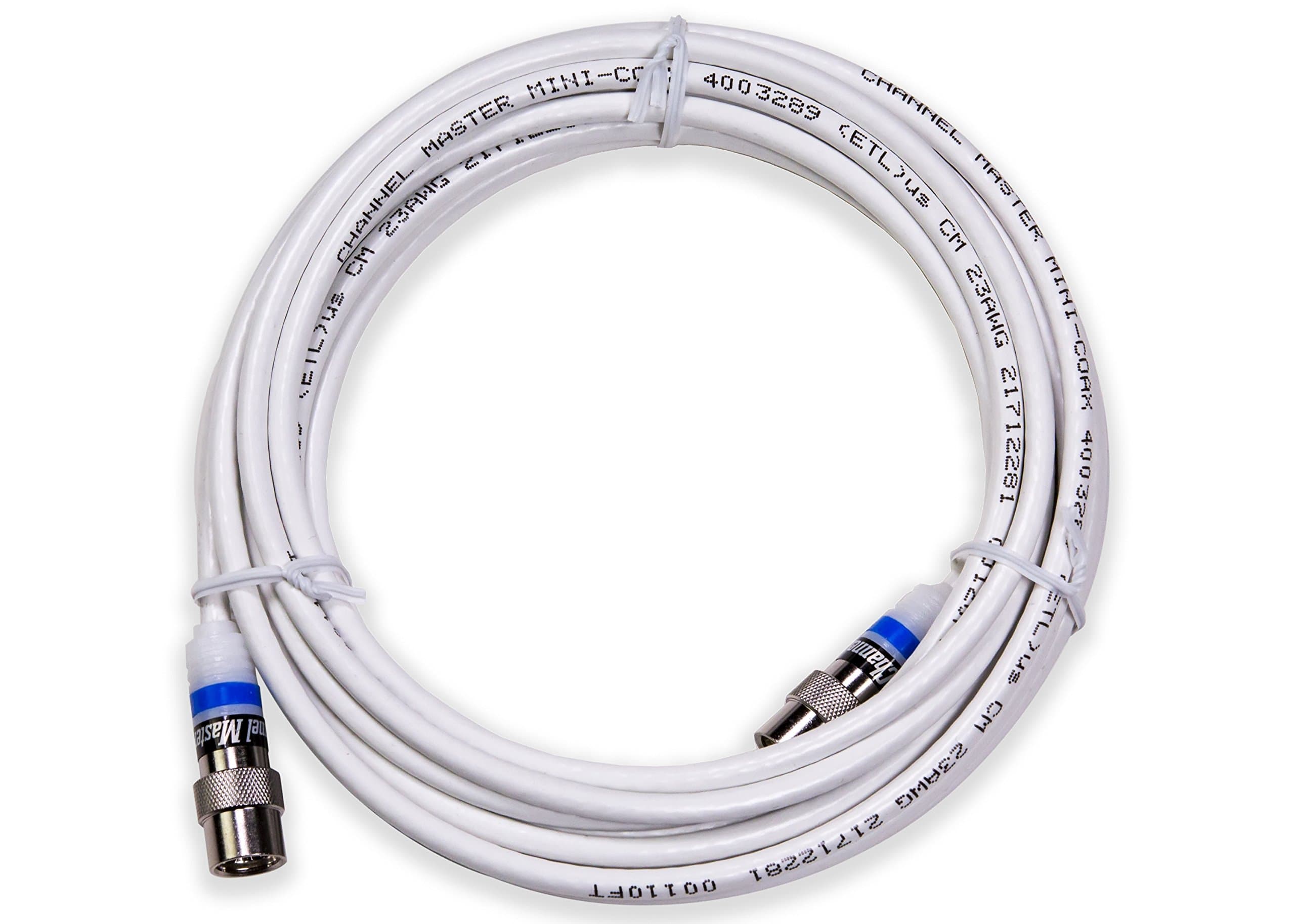 Channel Master CM-3721 Mini Coaxial Cable with Push-On Connectors - 16 Foot, White, Indoor Miniature Coax …