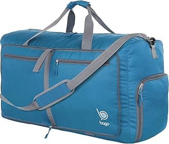 Bago Foldable Duffel Bags for Traveling Women & Men - 60L Medium Packable Duffle Bag for Travel with Shoe Compartment - Water Repellant, Heavy Duty, Lightweight Folding & Collapsible (Blue)