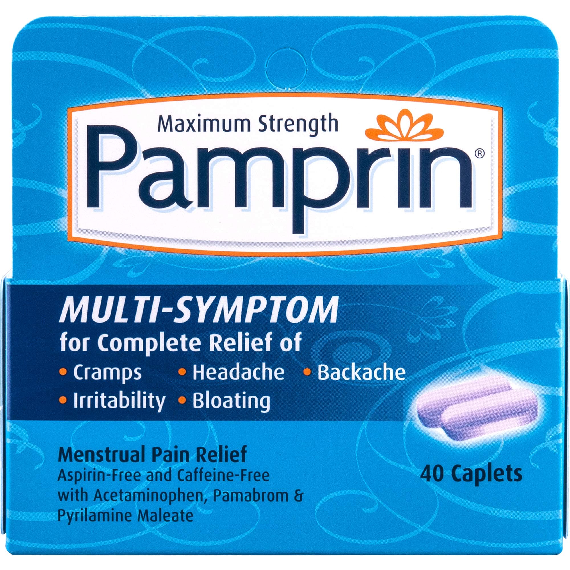 Pamprin Multi-Symptom Menstrual Pain Relief Caplets Maximum Strength 40.0 ea. (Quantity of 4)