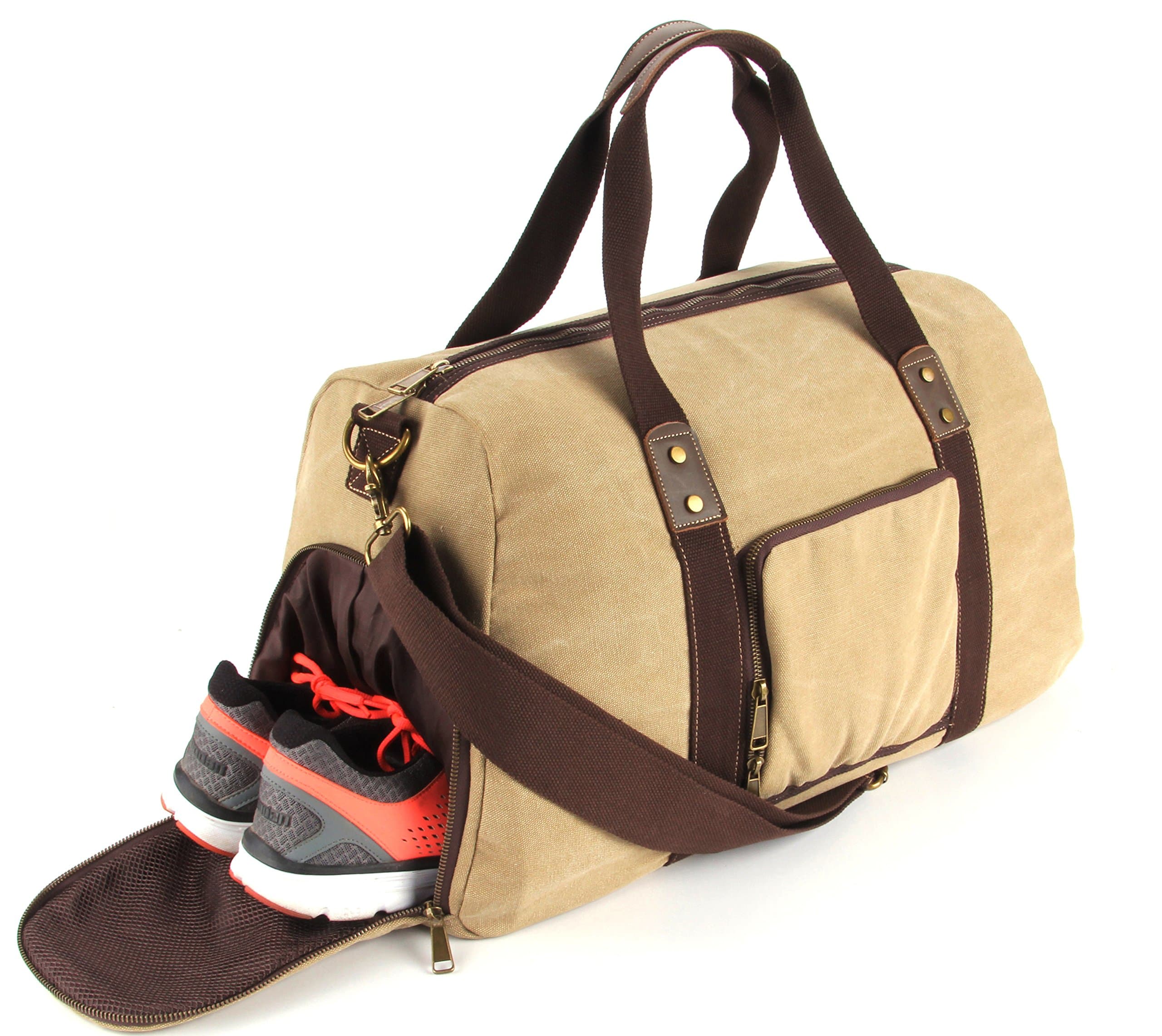 Duffel Bag with Shoe Compartment Canvas Weekender Tote