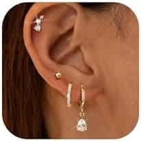 Small 14K Gold Filled Hoop Earrings Sets for Multiple Piercing Dainty Cartilage Earring Hypoallergenic Dangle Huggie Earrings for Women Flat Back Stud Earring 20G