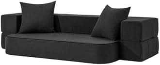 SUYOLS 2-in-1 Folding Sofa Bed Twin Size with 2 Pillows - Folding Floor Couch & Bed Mattress - Washable Cover & Memory Foam Sleeper Chair Guest Bed Playmat Dark Grey…