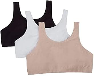 Fruit of the Loom Big Girls' Cotton Built-Up Stretch Sports Bra, White/Blue/White