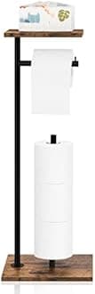 Toilet Paper Holder Stand Toilet Paper Roll Holder with Reserve Free Standing Toilet Tissue Holder Black Toilet Paper Storage Holder with Shelf for Bathroom Holds Wipe, Mobile Phone, Mega Rolls