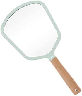 Handheld Makeup Mirror with Handle, Small Cute Wooden Shaving with Single Side Hanging Hole, Travel Portable for Men Women (Fan Mirror)