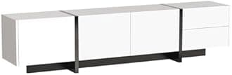 BTM TV Stand, TV Stand Cabinet,TV cabinet, low panel with colorblocked legs in high-gloss white and black, with doors and drawers, doors with shelves. Simple line design,190x35x45cm
