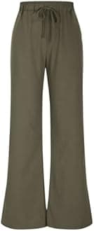 Casual Loose Fit Cotton Linen Pants for Women Wide Leg Lounge Trousers with Pockets Baggy Boho Palazzo Pant