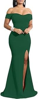 YMDUCH Women's Off Shoulder High Split Long Formal Party Dress Evening Gown