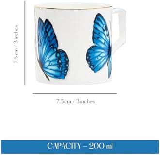 GOLDEN QUEEN'S Tea Cups Set of 6 | Ideal for Everyday Tea and Coffee, Enhancing Your Daily Rituals | Handcrafted & 24K Gold on Rim - Blue Monarch Butterfly