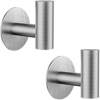 YUET 2 Pcs Silver Bathroom Towel Hook Self Adhesive,Stick on Coat Hooks Robe Hook SUS 304 Stainless Steel Heavy Duty Door Hanger Robe Clothes Closet Sponges Holder for Bathroom Hotel (Brushed Nickel)