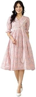 Stylum Women's Pestal Pink Ethnic Printed Cotton Flared Dress