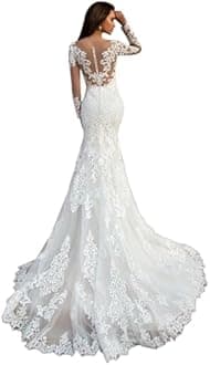 Beach Wedding Dresses for Bride 2022 Long Sleeve Lace Boho Bridal Gowns for Women WDW001