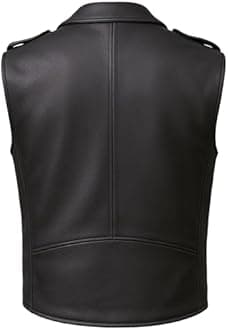 Men's Classic Leather Motorcycle Biker Concealed Carry Vintage Vest Black