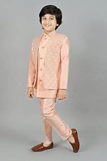 AHHAAAA Kids Indian Ethnic Velvet Waistcoat Silk Kurta Pyjama Set Bollywood Style Wedding Ethnic for Boys