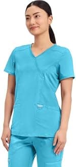 Cherokee Scrubs Top for Women Mock Wrap with 3 Pockets, Soft, 2-Way Stretch & Durable Fabric - WW610
