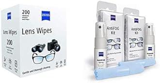 Lens Wipes - Pack of 200 + ZEISS AntiFOG Kit (15 ml Spray and Treated Cloth), Pack of 2