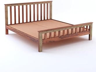 RJ ART Wooden King Size Bed Without Storage | Traditional Double Bed Cot Bed with Brass Work for Bedroom & Hotel | Palang/Platform Bed | Sheesham Wood | Honey | Recommended Mattress Size: 78 X 72 X 6