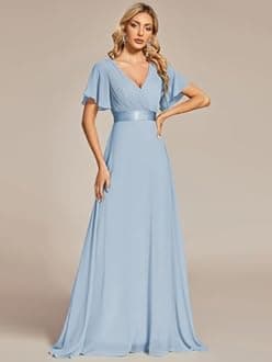 Ever-Pretty Women's Summer Short Sleeve Chiffon Empire Waist Floor Length Formal Bridesmaid Dress Mother of Bride Dresses