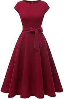 DRESSTELLS Cocktail Dress for Women, Formal Wedding Guest Mother Bride Dress, Modest Graduation Dress, Summwer Tea Party Midi Dress 2024 Burgundy 3XL