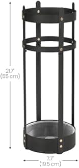 SONGMICS Steel Umbrella Stand, Round Umbrella Holder Rack, 7.7 Dia. x 21.7 Inches, with Removable Drip Tray, for Entryway, Office, Stable, Assembly Required, Black ULUC28BK