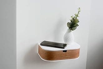 Hanging Wall Shelf With Drawer - Wooden Floating Table for Hallway (White/Oak, 1 Drawer)