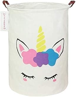 QUEENLALA Large Storage Basket,Collapsible Round Storage Bin,Laundry Hamper/Bathroom/Home Decor/Baby Hamper/Boxes/Baby Clothing (Golden Unicorn)