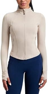 QUEENIEKE Women's Slim Fit Running Jackets - Long Sleeves Athletic Workout Gym Tops with Back Mesh Vent & Thumb Holes