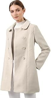 Allegra K Women's Peter Pan Collar Double Breasted Winter Long Trench Pea Coat