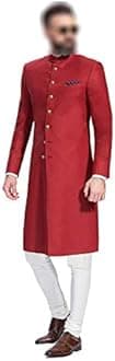 Indian Jodhpuri Achkan Suit for Men Wedding Sherwani Partywear bhandgala Outfit in Red Cotton
