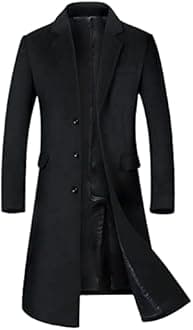 YOUTHUP Mens Winter Coat Slim Fit Wool Overcoat Knee-Length Elegant Trench Coat Business Peacoat
