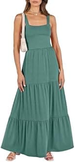 ANRABESS Women's Summer Casual Long Maxi Beach Vacation Dresses Sleeveless Square Neck Flowy Tiered Sun Dress with Pockets