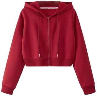 Casual Wear Solid Crop Zipper Jacket Hooded Neck Full Sleeves Hoodie for Women