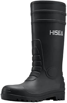 HISEA Men's Steel Toe Rain Boots PVC Rubber Boots, Waterproof Garden Fishing Outdoor Work Boots, Durable Slip Resistant Knee Boots for Agriculture and Industrial Working