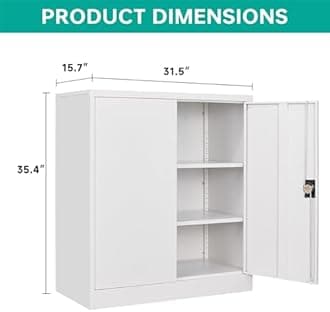 Small Metal Cabinet with Shelves,36 inch Garage Storage Cabinet with Lock,White Metal Storage Cabinets with Locking Doors,Lockable Office File Cabinets for Home,Office,Shop,Garage