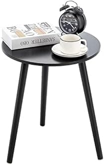 Apicizon Black Round Side Table, Black End Table Bedside Table Nursery with Wood Legs, Nightstand for Living Room, Bedroom, 16.5 x 20.5 Inches