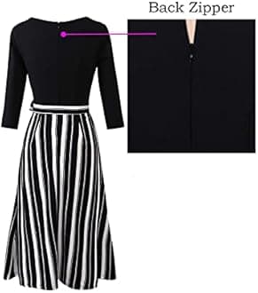 VFSHOW Womens Vintage Pleated Pockets Work Business Casual Skater A-Line Dress