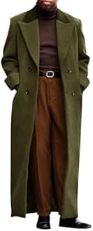 Runcati Mens Full Length Trench Coat Notched Lapel Long Jacket Double Breasted Classic Winter Overcoat